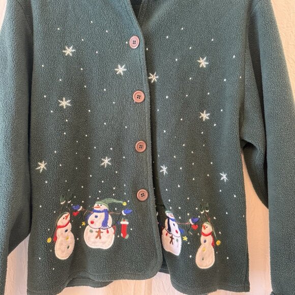 Cignal Fleece Womens Size M Green Jacket Snowman Holiday Christmas Vtg 90s Y2K - Picture 2 of 5
